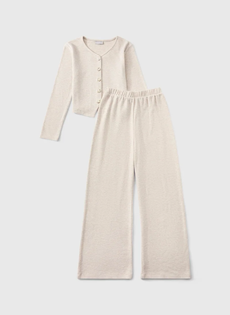 Matalan Girls Oatmeal Knitted Top & Trouser Set