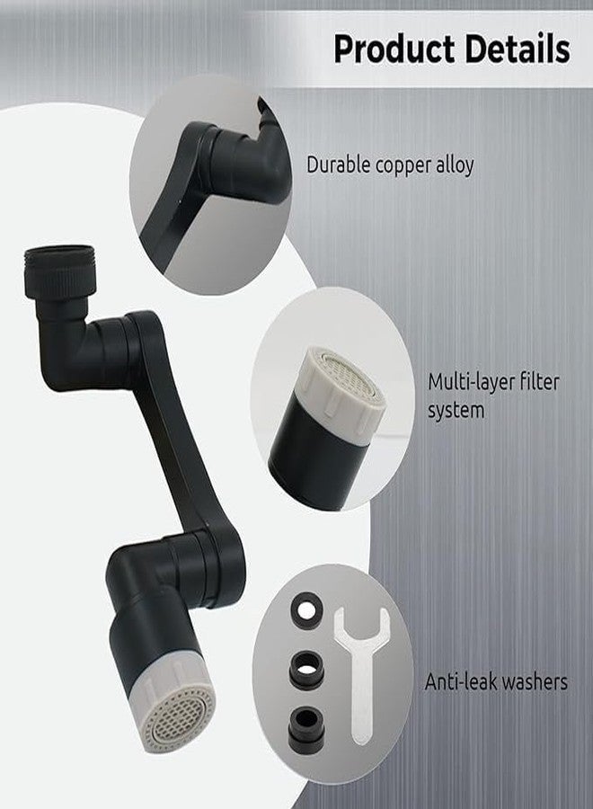 Alark 1080� Rotating Faucet Extender Aerator Big Angle Swivel Faucet Aerator Sink Attachment,Dual-function 2-Flow Sprayer,Matte Black Water Saving for Kitchen Bathroom Universal Splash Filter - Image 3
