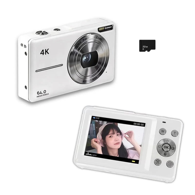4K Camera 32GB Memory Card 4K/30FPS Video 64MP Photo Resolution - 18X Digital Zoom Large HD Lens Compact Kids Camera for Kids Teens Travel Home Gift Occasions - Image 1