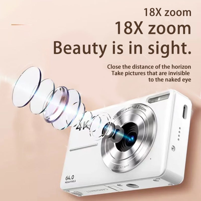 4K Camera 32GB Memory Card 4K/30FPS Video 64MP Photo Resolution - 18X Digital Zoom Large HD Lens Compact Kids Camera for Kids Teens Travel Home Gift Occasions - Image 5