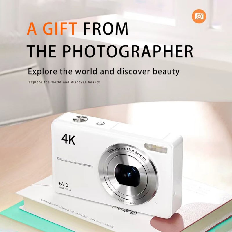 4K Camera 32GB Memory Card 4K/30FPS Video 64MP Photo Resolution - 18X Digital Zoom Large HD Lens Compact Kids Camera for Kids Teens Travel Home Gift Occasions - Image 3