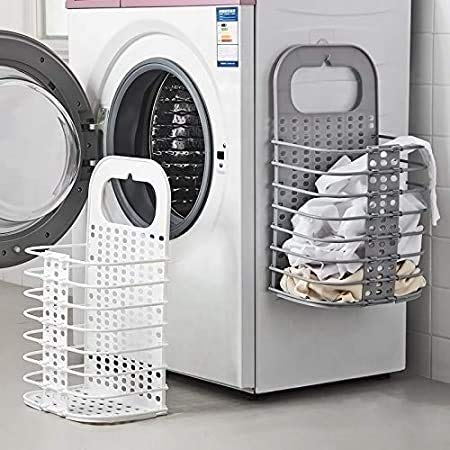 Alok Wall Mounted Bathroom Hanging Mesh Laundry Basket Toiletry Organization Washing Bin Home Portable Magic Sticker Plastic Laundry Hamper Bag for Bathroom Bedroom Clothes - Image 1