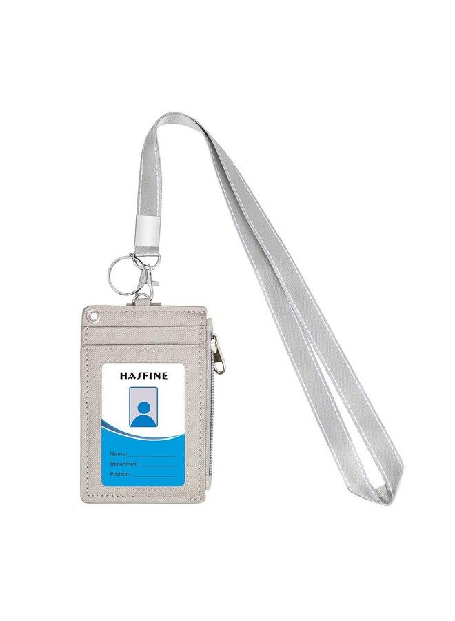 HASFINE 2 Pack Id Badge Holder With Keychain Lanyard Zipper Pocket Pu Leather Credit Card Holder Wallet With 5 Card Slots Id Holder For Teens Office Staff(Black & Gray) - Image 5
