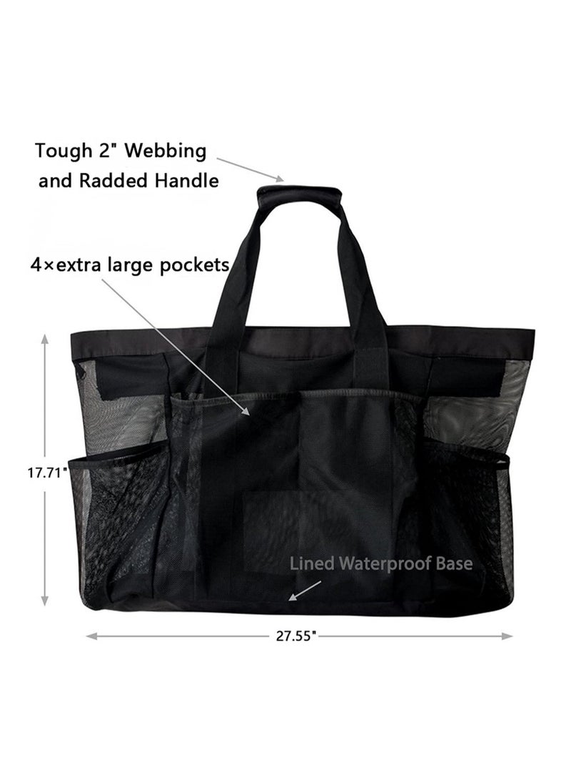Mesh Beach Bag-Tote for Women 8 Pockets Large Beach Toy Bag  - Image 3