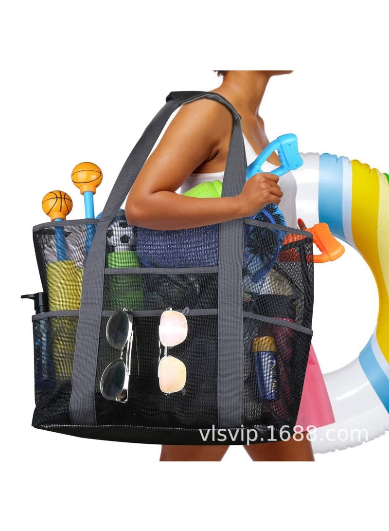 Mesh Beach Bag-Tote for Women 8 Pockets Large Beach Toy Bag  - Image 5
