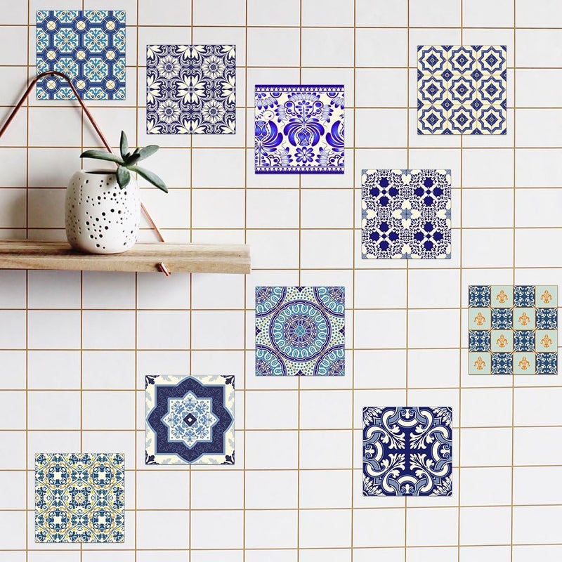 Alwayspon Floor Wall Tile Transfers Sticker for Home Decor, Peel & Stick self-Adhesive splashback, Tile Decals for Living Room Kitchen Bathroom Decor, 10 Pieces 20x20cm, Blue - Image 2