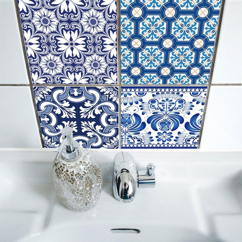 Alwayspon Floor Wall Tile Transfers Sticker for Home Decor, Peel & Stick self-Adhesive splashback, Tile Decals for Living Room Kitchen Bathroom Decor, 10 Pieces 20x20cm, Blue - Image 3