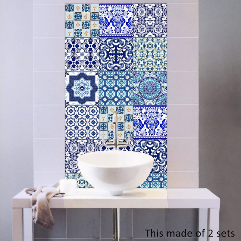 Alwayspon Floor Wall Tile Transfers Sticker for Home Decor, Peel & Stick self-Adhesive splashback, Tile Decals for Living Room Kitchen Bathroom Decor, 10 Pieces 20x20cm, Blue - Image 4