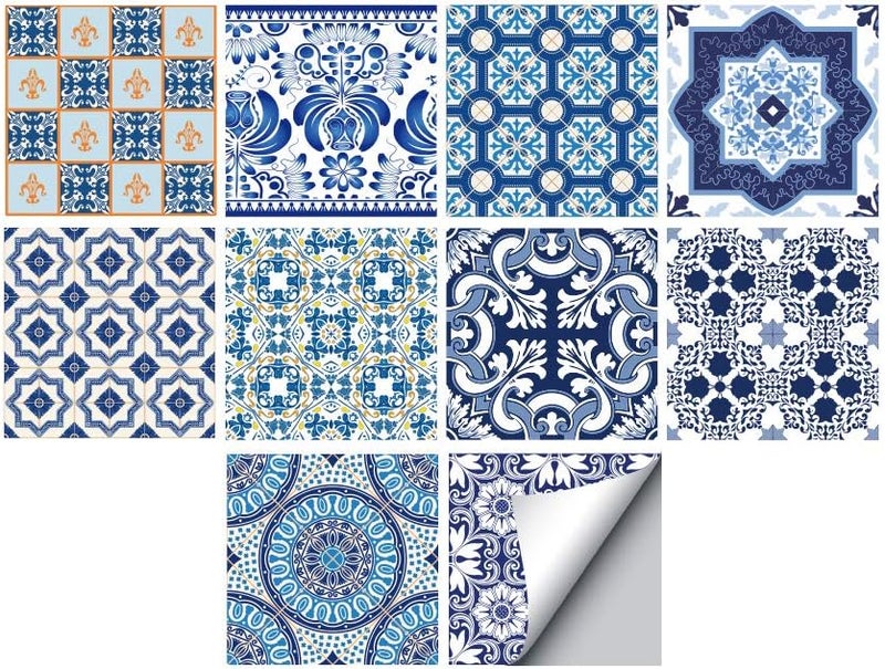 Alwayspon Floor Wall Tile Transfers Sticker for Home Decor, Peel & Stick self-Adhesive splashback, Tile Decals for Living Room Kitchen Bathroom Decor, 10 Pieces 20x20cm, Blue - Image 1
