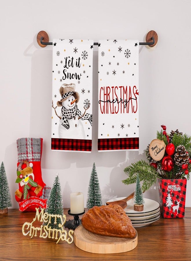 Siilues Christmas Kitchen Towels - 18x26 Inch Set of 2, Snowman Dish Towels Merry Christmas Decor Hand Towels Seasonal Winter Holiday Tree Decorations for Home Drying - Image 3