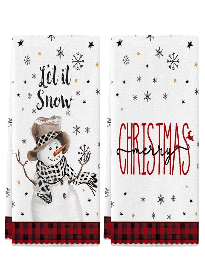 Siilues Christmas Kitchen Towels - 18x26 Inch Set of 2, Snowman Dish Towels Merry Christmas Decor Hand Towels Seasonal Winter Holiday Tree Decorations for Home Drying - Image 1