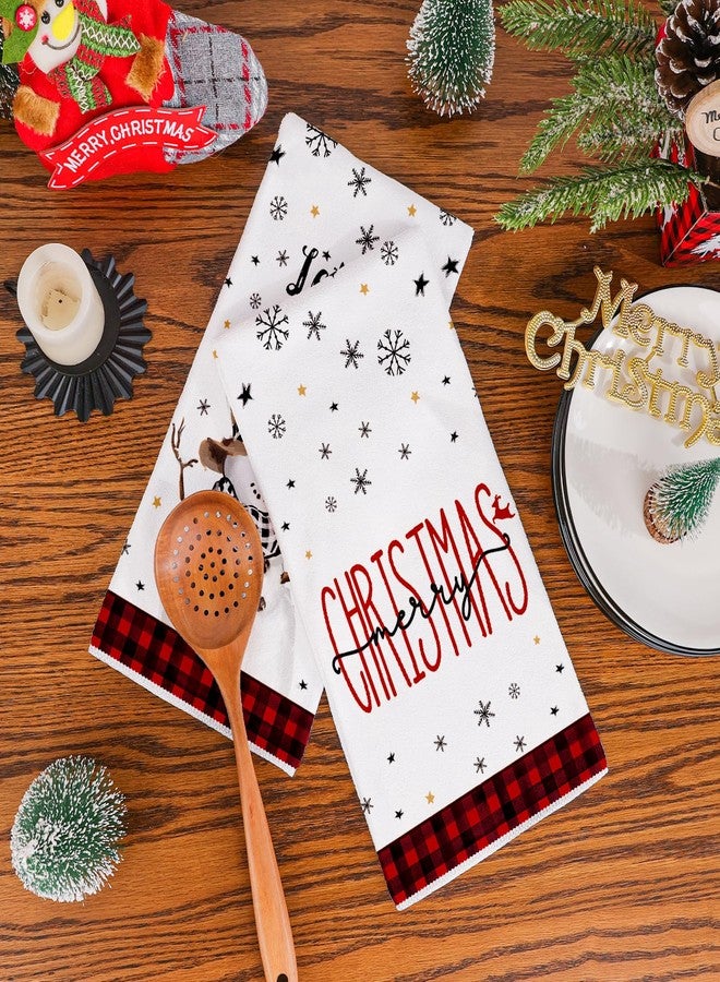 Siilues Christmas Kitchen Towels - 18x26 Inch Set of 2, Snowman Dish Towels Merry Christmas Decor Hand Towels Seasonal Winter Holiday Tree Decorations for Home Drying - Image 2