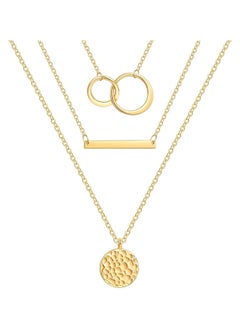 Generic triple layer choker with double circle, bar and disc pendant, 14K gold plated  - Image 1