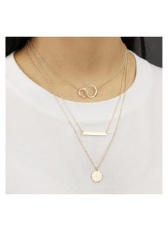 Generic triple layer choker with double circle, bar and disc pendant, 14K gold plated  - Image 2