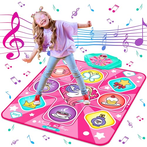 Kusntin Dance Mat Dance Mixer Rhythm Step Play Mat Pink Dance Pad with LED Lights Adjustable Volume Builtin Music 5 Game Modes Xmas Birthday Gifts for 310 Years Girls Toys Multicolor - Image 1