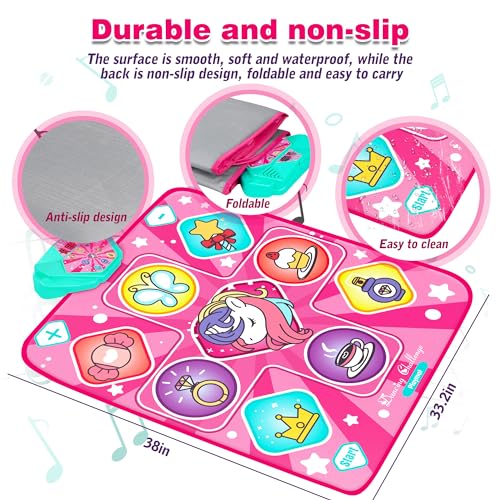 Kusntin Dance Mat Dance Mixer Rhythm Step Play Mat Pink Dance Pad with LED Lights Adjustable Volume Builtin Music 5 Game Modes Xmas Birthday Gifts for 310 Years Girls Toys Multicolor - Image 5