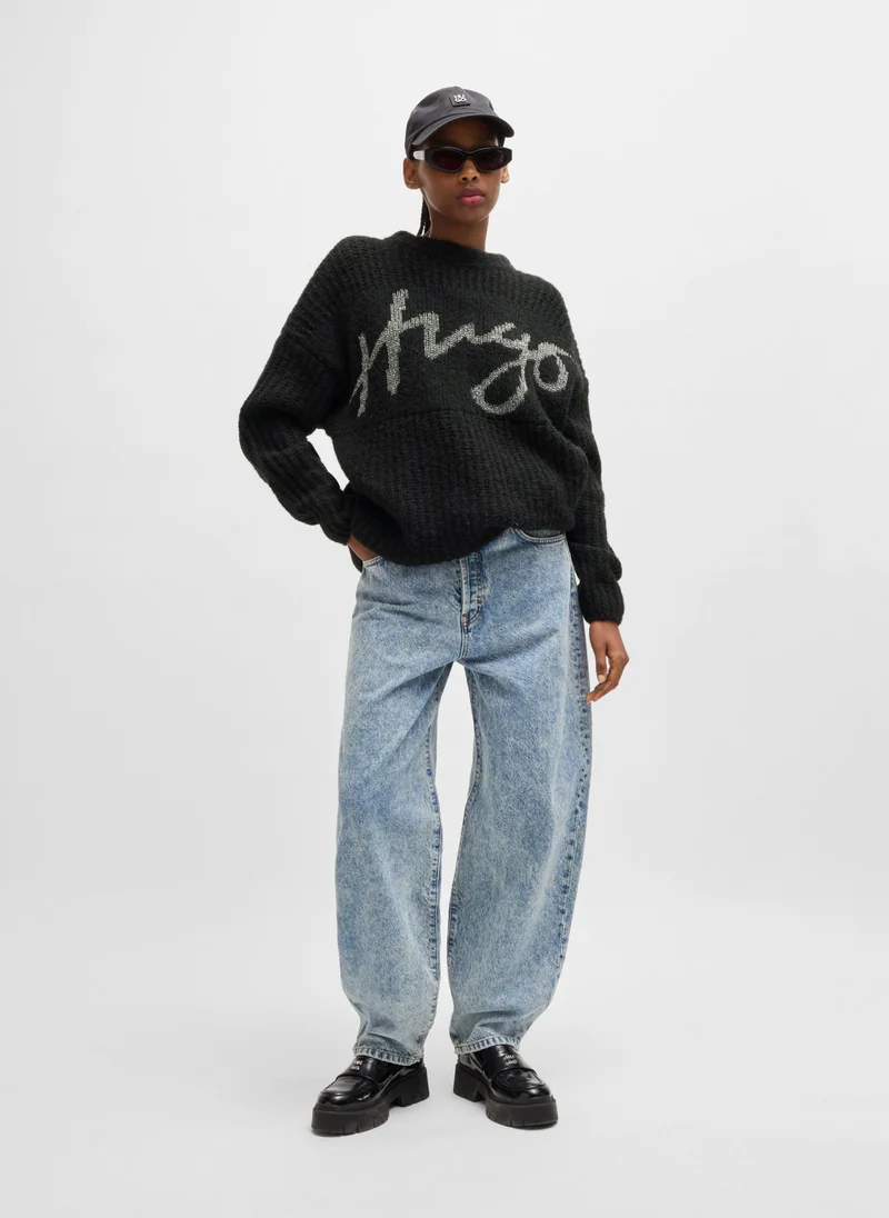 هوجو Oversized-fit sweater with sparkling handwritten logo