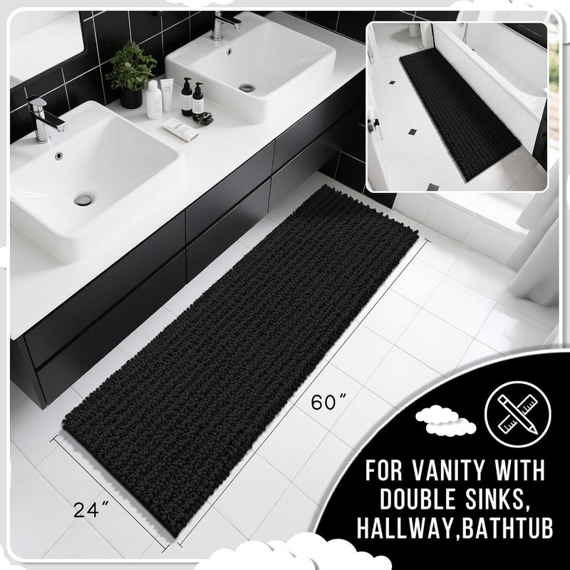 Yimobra Original Luxury Chenille Bath Mat, 60.2 x 24 Inches, Soft Shaggy and Comfortable, Large Size, Super Absorbent and Thick, Non-Slip, Machine Washable, Perfect for Bathroom, Black - Image 2