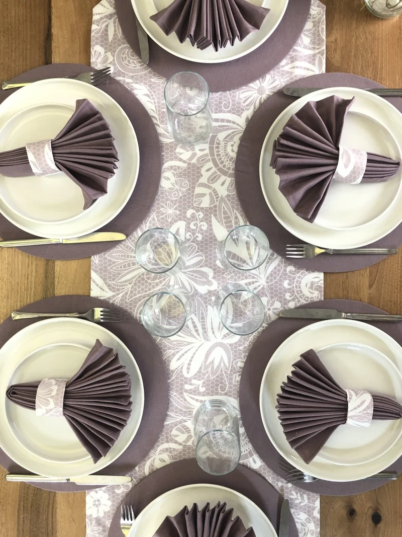 Desenİzmir PatternIzmir Placemat Lace Pattern Set 6 Tableware, 6 Cloth Napkins and 2 Runner Covers