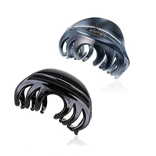 Rosette 2Pcsset Large Chic Styling Hair Claw Clips With Strong Holding Power Indoor Outdoor Hair Grips Clamps and Barrettes For Thick Hair For Women and Girls GrayBlack
