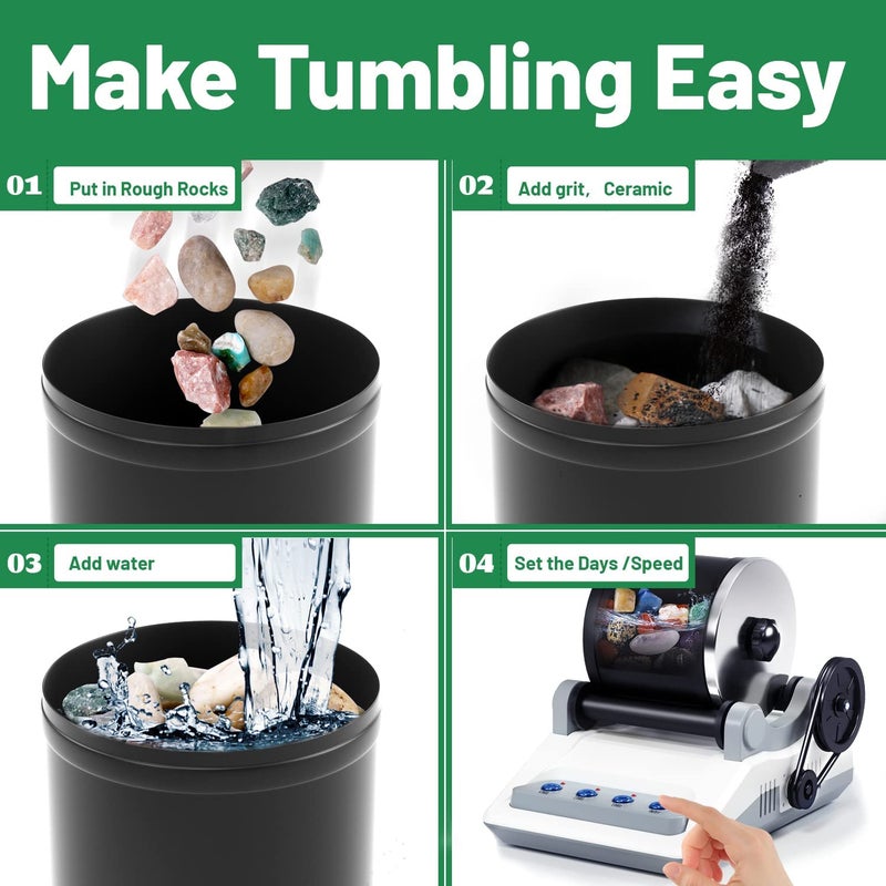 Zcvtbye Rock Tumbler KitRock Polisher for Kids AdultsIncludes 2 BeltsBag of Rough Stones4 Coarse GrindingFinely GroundPolishing Grits - Image 5