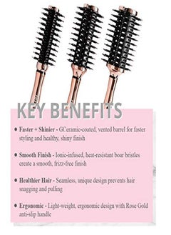 FoxyBae Round Hair Brush Set Rose Gold Hair Detangler Brush For Women, Men, Kids Professional Hair Volumizer Brushes With Vented Barrel Nylon & Boar Bristles Hair Styling Brush  - Image 2