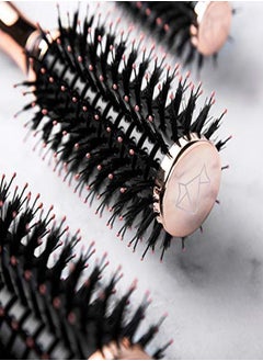 FoxyBae Round Hair Brush Set Rose Gold Hair Detangler Brush For Women, Men, Kids Professional Hair Volumizer Brushes With Vented Barrel Nylon & Boar Bristles Hair Styling Brush  - Image 3