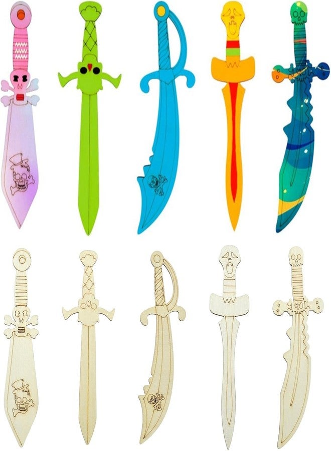 Cliths 15 Pcs Wooden Sword Cutouts - 5 Styles Unfinished Dagger Weapon Shapes for DIY Crafts, Painting, Pyrography, Kids Art Projects Home Decor - Image 1