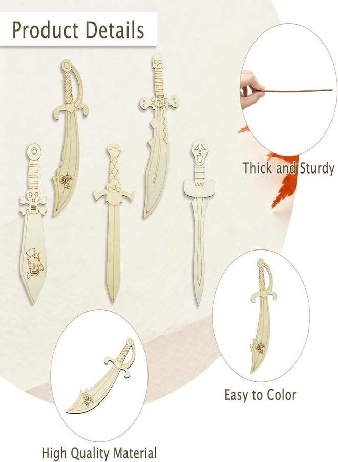 Cliths 15 Pcs Wooden Sword Cutouts - 5 Styles Unfinished Dagger Weapon Shapes for DIY Crafts, Painting, Pyrography, Kids Art Projects Home Decor - Image 3