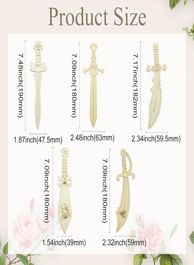 Cliths 15 Pcs Wooden Sword Cutouts - 5 Styles Unfinished Dagger Weapon Shapes for DIY Crafts, Painting, Pyrography, Kids Art Projects Home Decor - Image 2