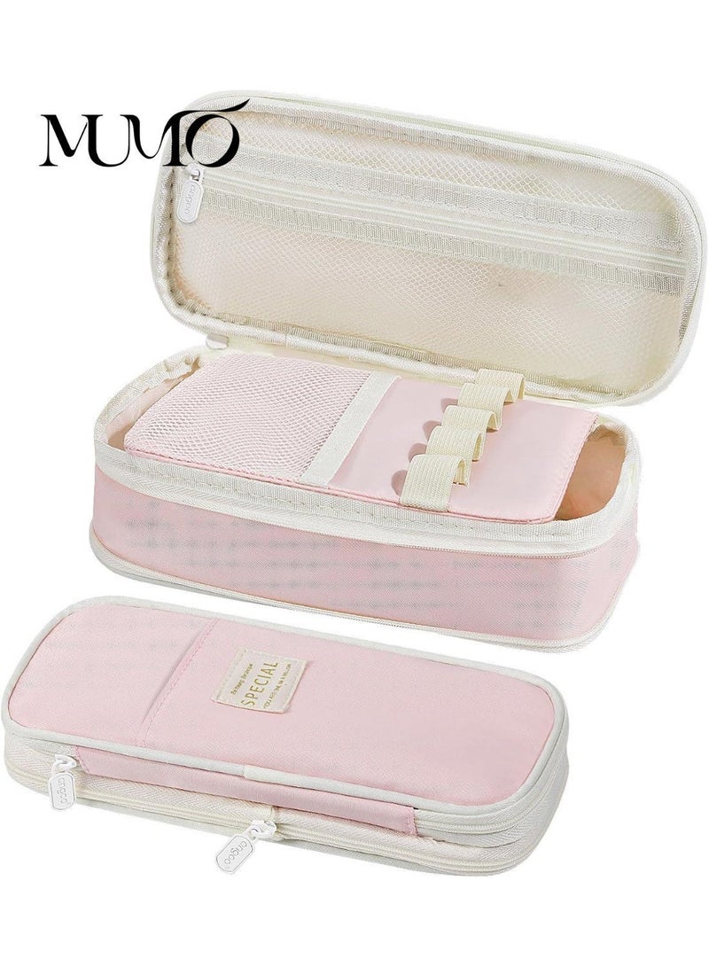MUMO Large Capacity  Pencil Case, Aesthetic Pencil Case With Zipper, Cute Pencil Case Stationery Organizer, Suitable For Office/School Supplies, Back To School Gifts, Pink - Image 1