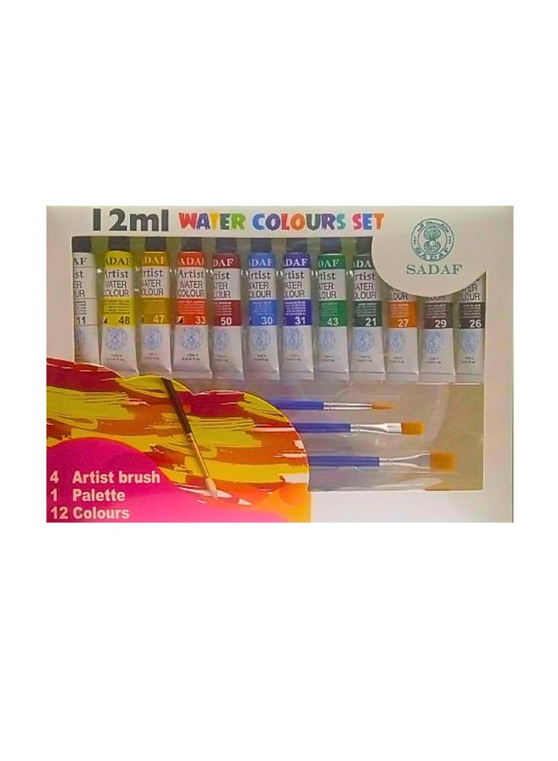 Sadaf Water Colors Set 12ml 12 Colors With Brushes And Plastic Palette - Image 2