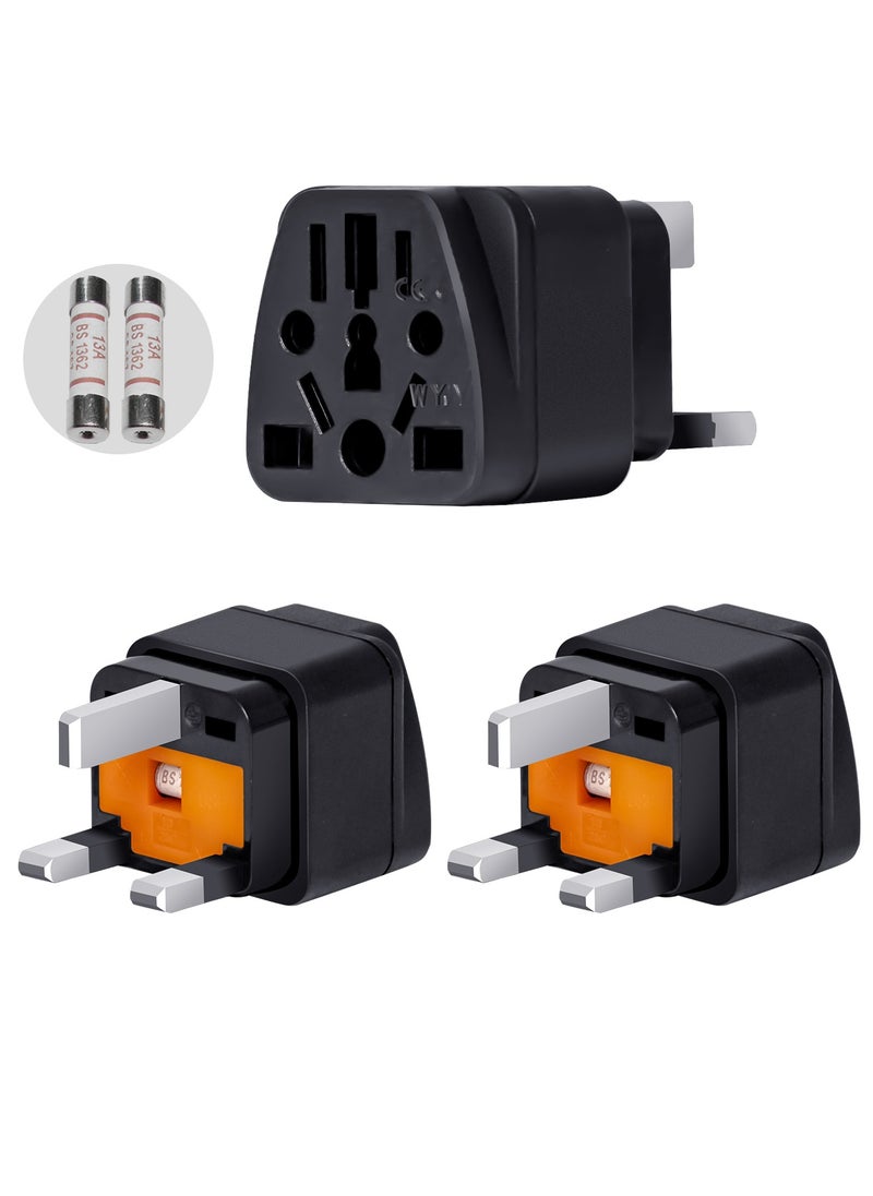 infino - World to UK Travel Adapter (3-Pack, Black) - Universal 3-Prong Power Converter, Transforms US/JP/AU/EU/CN plugs to UK - Grounded, Safe & Compact for All Devices, Includes 13A Fuse + 2 Spares - Image 1