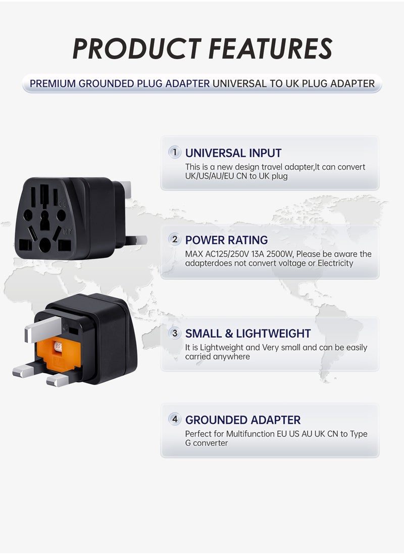 infino - World to UK Travel Adapter (3-Pack, Black) - Universal 3-Prong Power Converter, Transforms US/JP/AU/EU/CN plugs to UK - Grounded, Safe & Compact for All Devices, Includes 13A Fuse + 2 Spares - Image 1