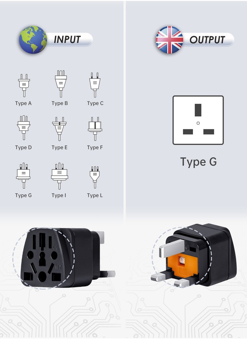 infino - World to UK Travel Adapter (3-Pack, Black) - Universal 3-Prong Power Converter, Transforms US/JP/AU/EU/CN plugs to UK - Grounded, Safe & Compact for All Devices, Includes 13A Fuse + 2 Spares - Image 1
