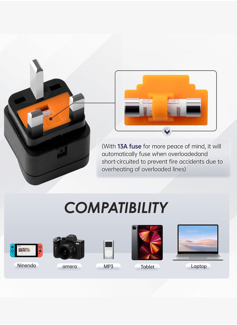infino - World to UK Travel Adapter (3-Pack, Black) - Universal 3-Prong Power Converter, Transforms US/JP/AU/EU/CN plugs to UK - Grounded, Safe & Compact for All Devices, Includes 13A Fuse + 2 Spares - Image 1