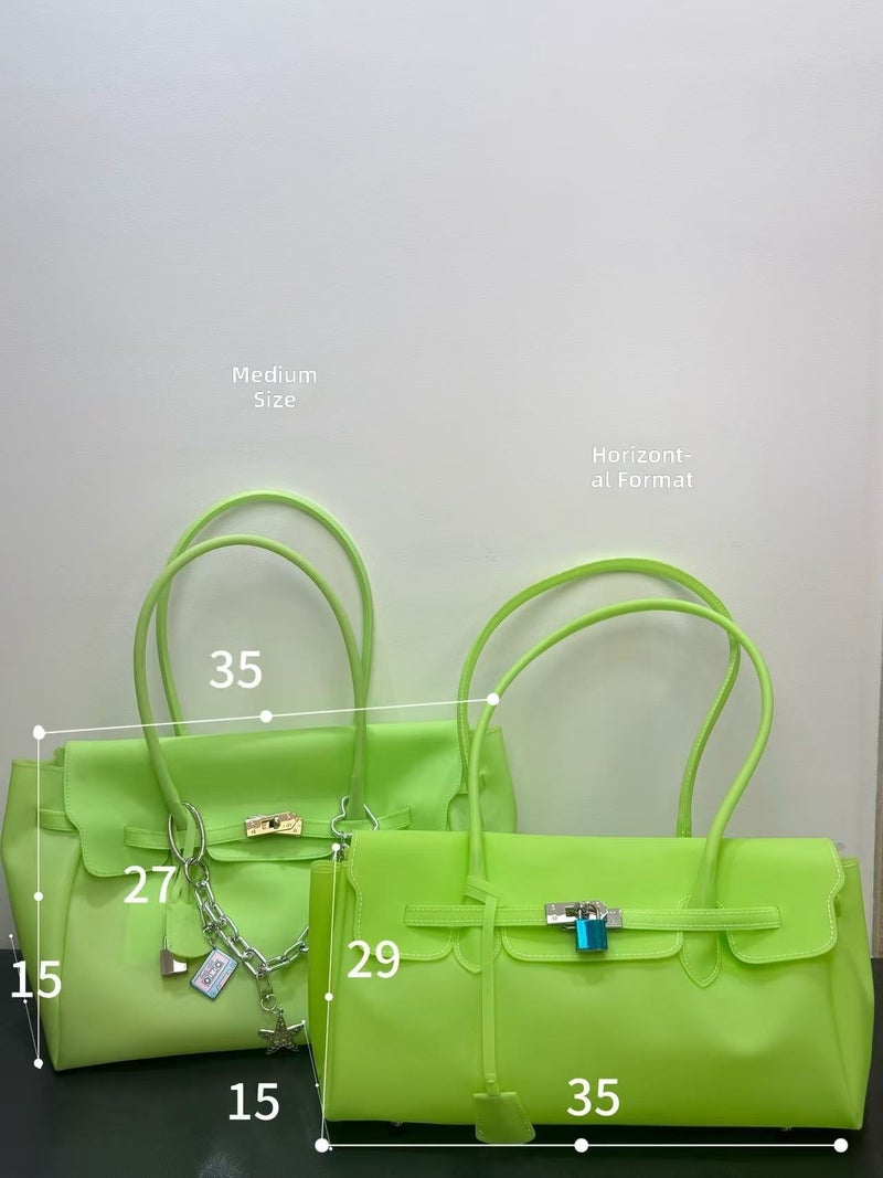 Jelly Tote Bag with Lock Closure, Phone Pocket and Stitching