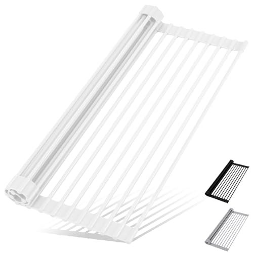 Hanzenma Roll Up Dish Drying Rack - Over The Sink, Multipurpose Foldable Sink Drying Mat, Heat-Resistant, Anti-Slip & Anti-Rust, 17" x 13", White - Image 1