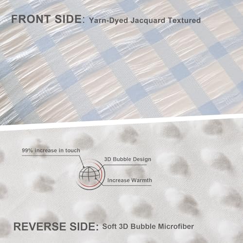 tohrisa Boho Comforter Set Twin Size - 2 Pieces Lightweight Jacquard Seersucker Bedding Sets (1 Soft Fluffy Grid Comforter & 1 Pillowcase) - All Seasons Cozy Modern Bed Set(68"x90" Light Blue) - Image 3