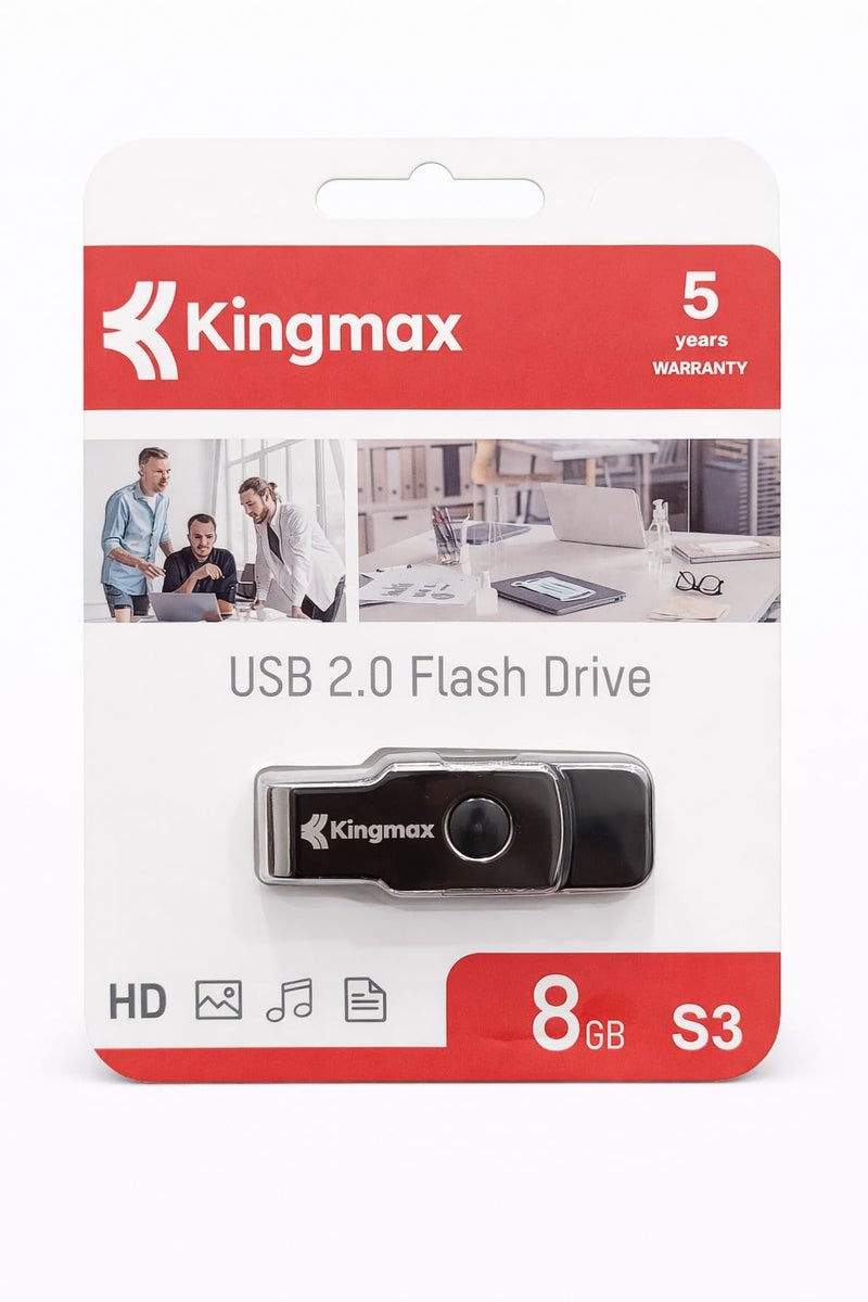 Kingmax USB 2.0 Flash Drive 8GB S3, Portable Memory Stick, High-Speed Data Transfer, Compact & Durable Design, Ideal for Documents, Music, Photos & Videos, 5-Year Warranty