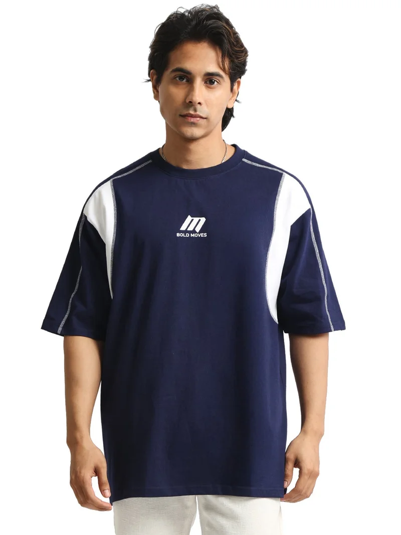 Maniac Maniac Mens Puff Printed Round Neck Half Sleeve Cream and Dark Grey Cotton Tshirt