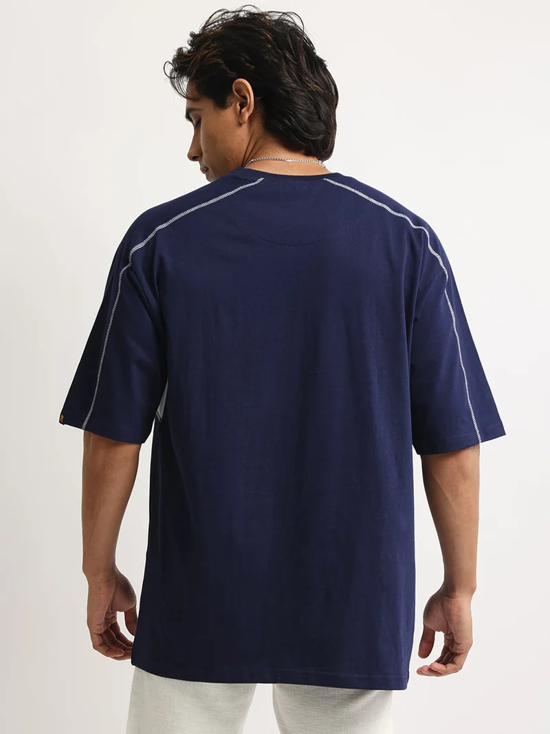 Maniac  Maniac Mens Puff Printed Round Neck Half Sleeve Cream and Dark Grey Cotton Tshirt for Men | Best Price UAE