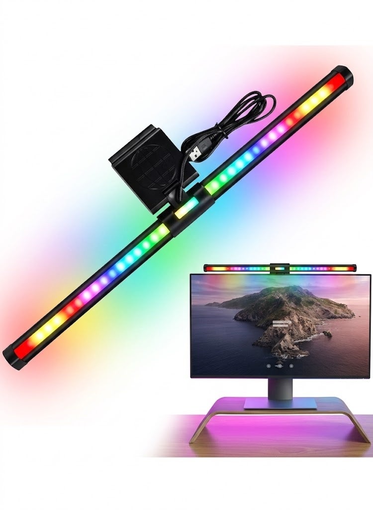 HPMY RGB Monitor Light Bar with 7-Color and 3 Mode Adjustable Brightness, Eye-Caring Anti-Glare USB Powered Computer Screen Lamp, Sliding Weighted Clip for All Screens, Ideal for Home Office Gaming Desk Use, Black - Image 1
