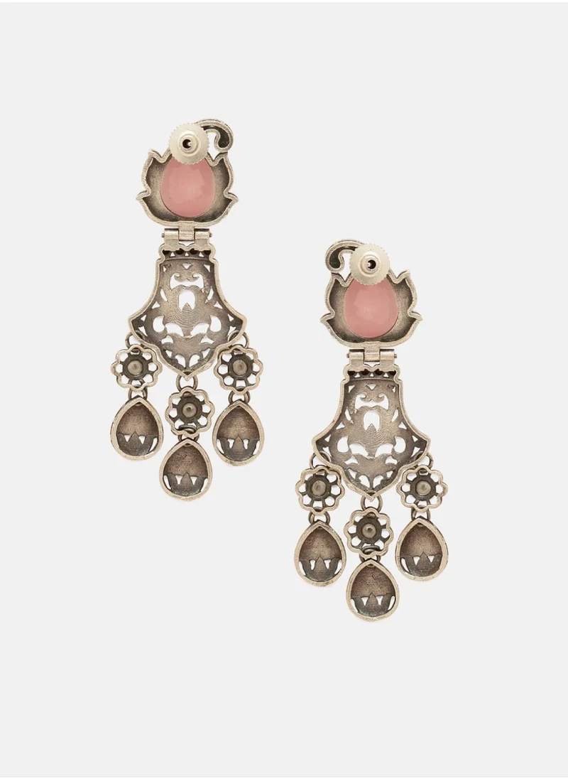 برياسي Plated Contemporary Oxidized Crystal Stone Studded Drop Earrings