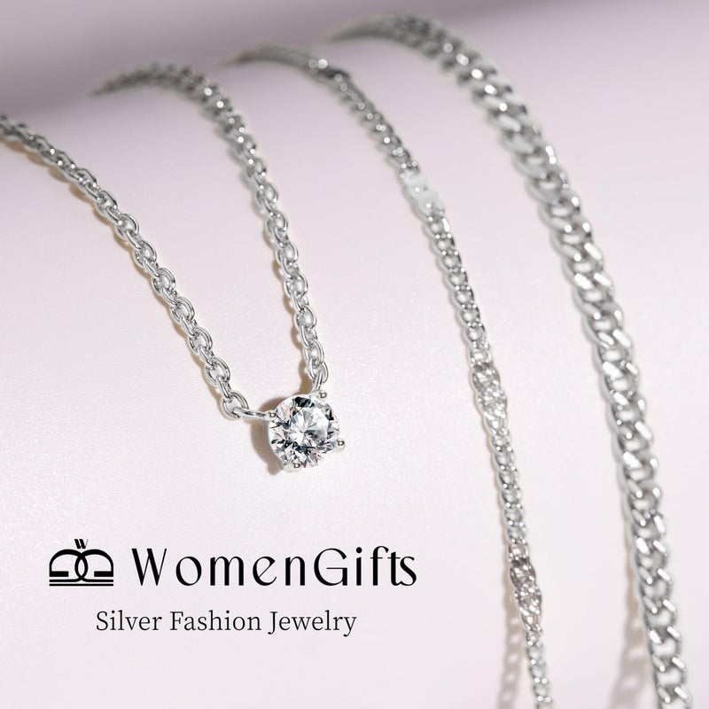 WomenGifts Layered Silver Necklaces for Women, Sterling Silver Cute Pendant Necklace Set with Dainty Cubic Zirconia, Stackable Cuban Chain Choker, Trendy Waterproof Non Tarnish Jewelry Gift - Image 5