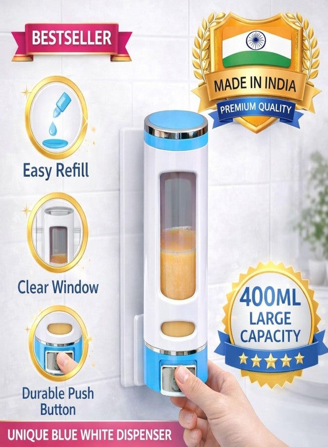 CITIPRO Capsule Soap Dispenser, 400 ml, Blue and White, Wall Mount, with Transparent Window, Chrome Button, for Bathroom and Kitchen (White and Blue Capsule) (Pack of 1) - Image 4