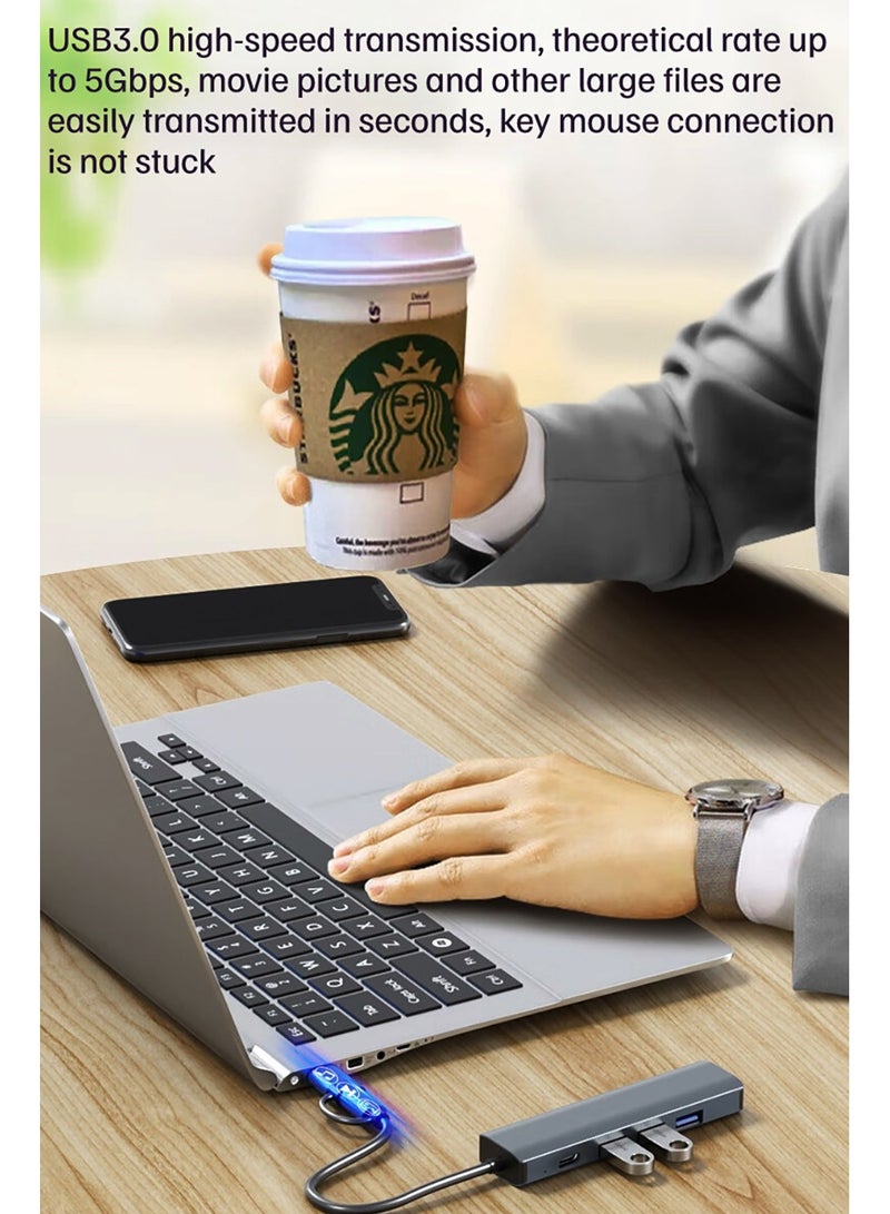 USB to Ethernet Adapter 5 in 2 USB Hub Docking Station with Ethernet Plug and Play Multiport 3.0 Type-C Gigabit Wired Network Adapter with 3 USB Port Gigabit RJ45 USB-C Power Port Compatible for Laptop MacBook XPS Windows 11 LK-2208 - Image 5