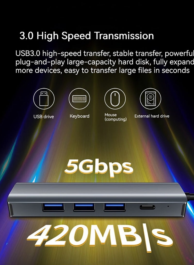 USB to Ethernet Adapter 5 in 2 USB Hub Docking Station with Ethernet Plug and Play Multiport 3.0 Type-C Gigabit Wired Network Adapter with 3 USB Port Gigabit RJ45 USB-C Power Port Compatible for Laptop MacBook XPS Windows 11 LK-2208 - Image 3