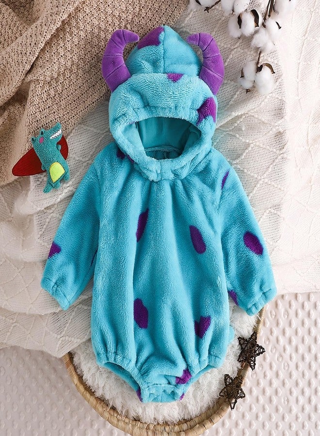 Thorn Tree Baby Boy Girl Halloween Costumes Warmly Hooded Romper Unisex Infant Baby Fall Winter Clothes (Blue,3-6 Months) - Image 2