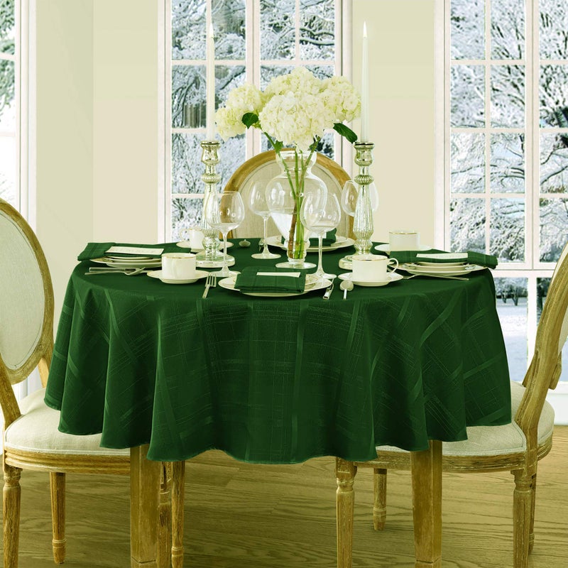 Newbridge 70 Inch Round Fabric Tablecloth Elegance Plaid 100 Polyester No Iron Soil Resistant Dining Room Party and Banquet Table Cover Solid Textured Hunter Green